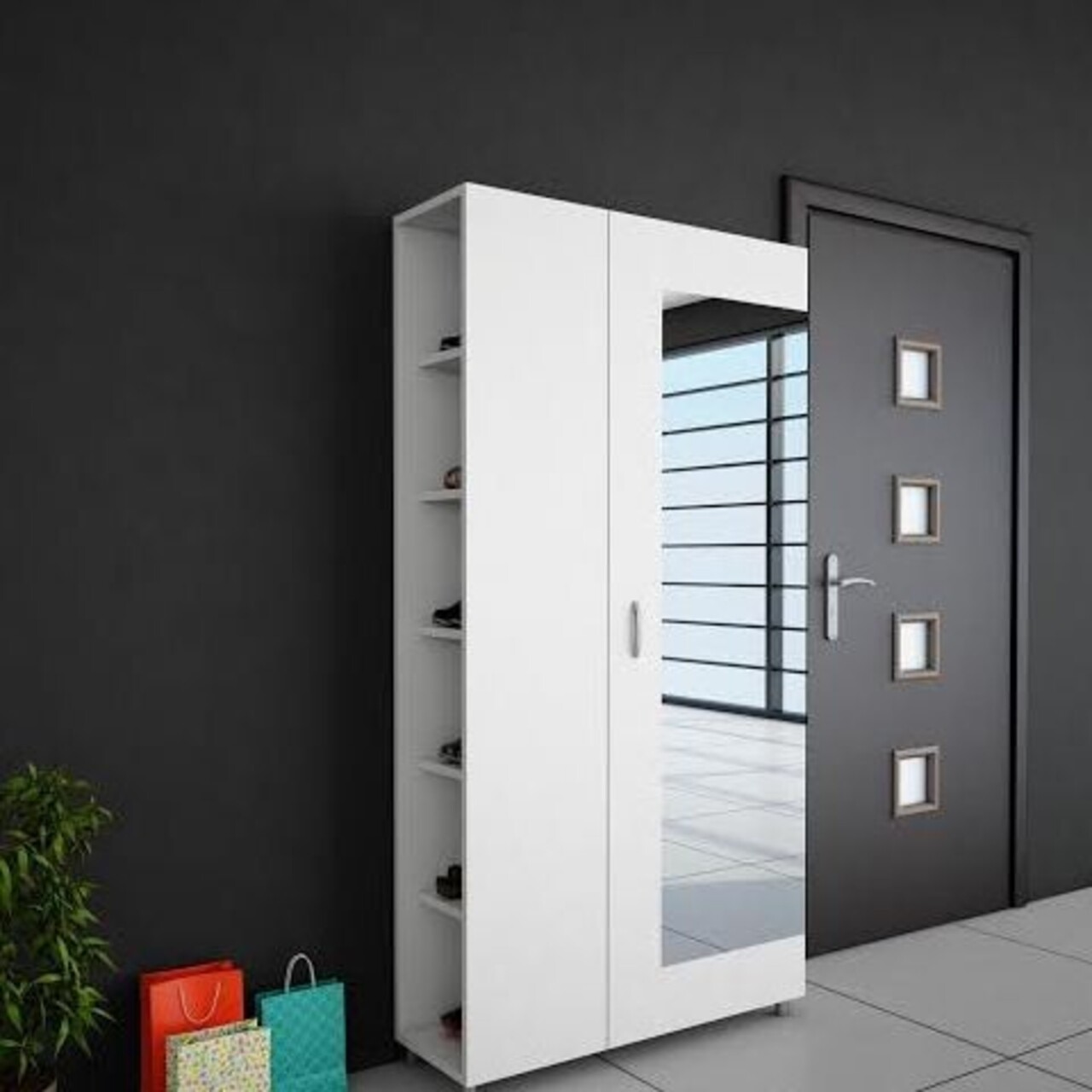 Cuier cu oglinda Meyra, Woody Fashion, 80x28.6x185 cm, alb - imagine 4